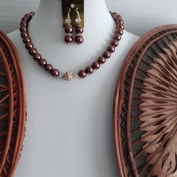 Copper Colored Beaded Necklace & Earrings Set - Picture 7 of 7